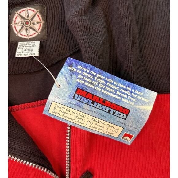 Marlboro Vintage Men’s Sweater Red Black 1/4 Zip Deadstock Size Large - Picture 3 of 7